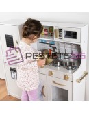 Дървена кухня за деца бяла с LED осветление звук и аксесоари